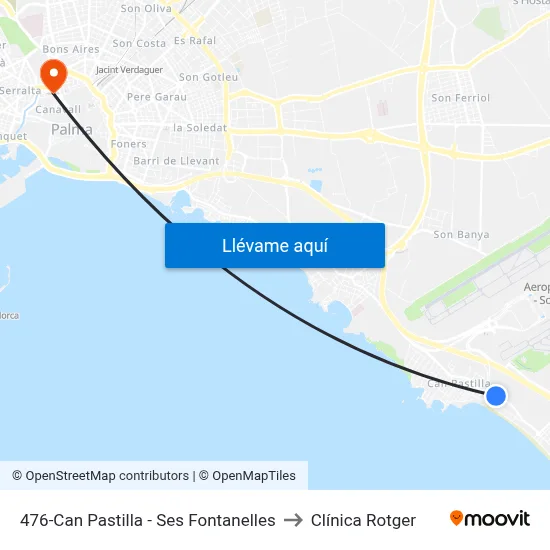 476-Can Pastilla - Ses Fontanelles to Clínica Rotger map