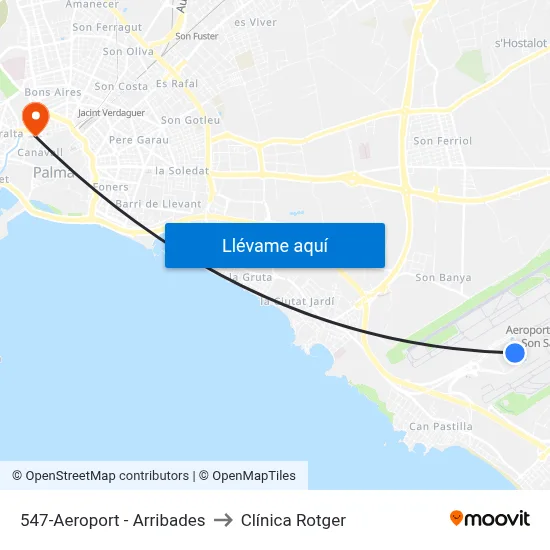547-Aeroport - Arribades to Clínica Rotger map