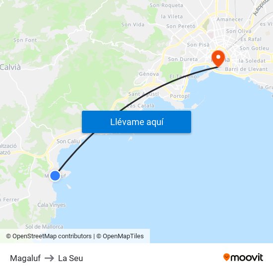 Magaluf to La Seu map
