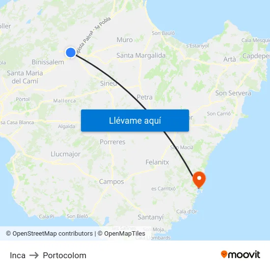Inca to Portocolom map