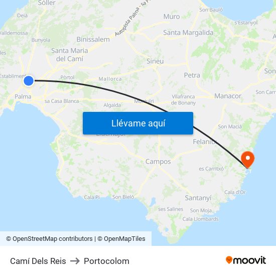 Camí Dels Reis to Portocolom map
