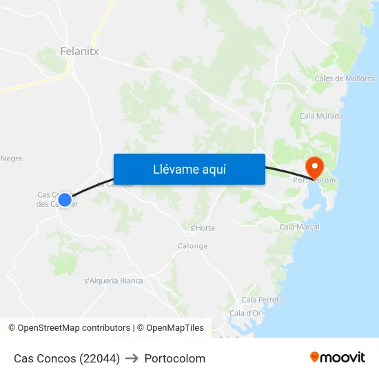 Cas Concos (22044) to Portocolom map