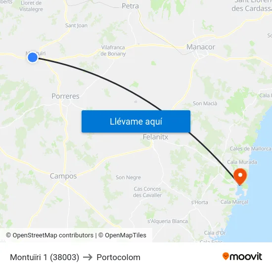 Montuïri 1 (38003) to Portocolom map