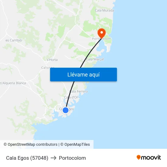 Cala Egos (57048) to Portocolom map