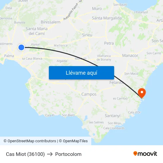 Cas Miot (36100) to Portocolom map