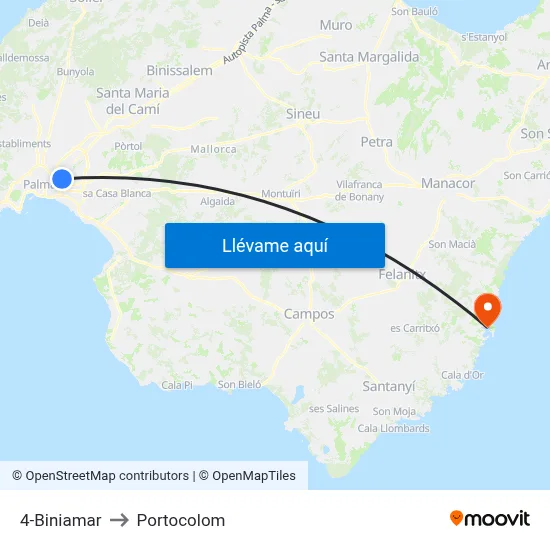 4-Biniamar to Portocolom map