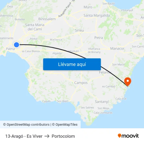 13-Aragó - Es Viver to Portocolom map