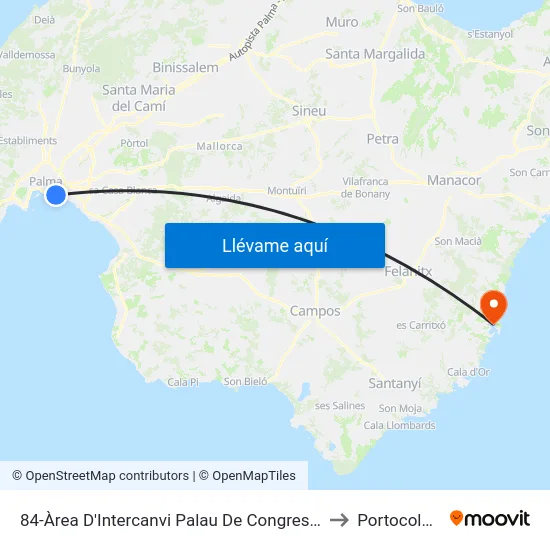 84-Àrea D'Intercanvi Palau De Congressos to Portocolom map