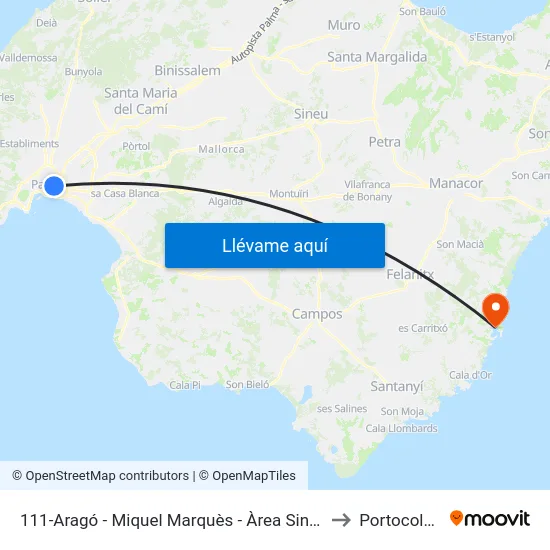 111-Aragó - Miquel Marquès - Àrea Sindicat to Portocolom map