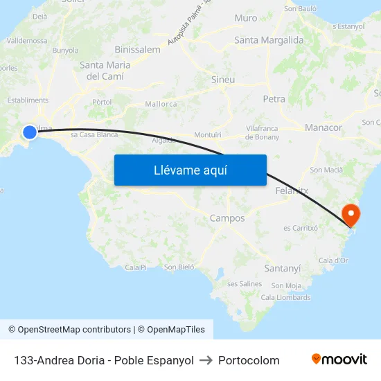 133-Andrea Doria - Poble Espanyol to Portocolom map