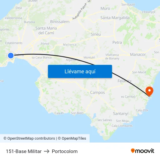 151-Base Militar to Portocolom map