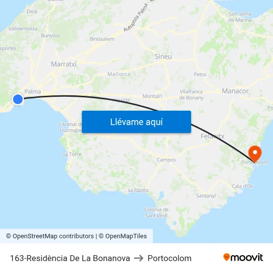 163-Residència De La Bonanova to Portocolom map