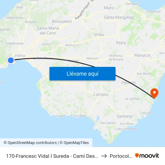 170-Francesc Vidal I Sureda - Camí Des Tramvia to Portocolom map