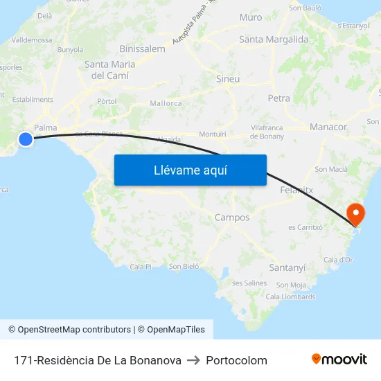 171-Residència De La Bonanova to Portocolom map