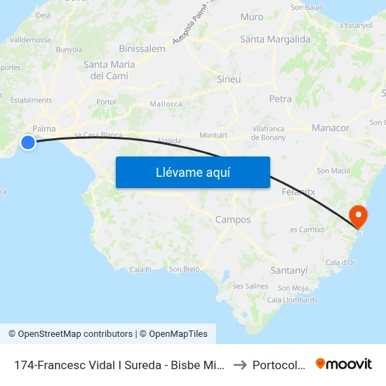 174-Francesc Vidal I Sureda - Bisbe Miralles to Portocolom map