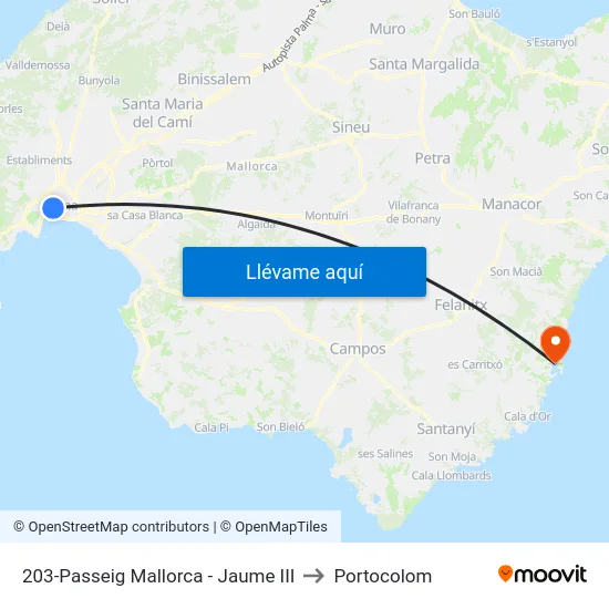 203-Passeig Mallorca - Jaume III to Portocolom map