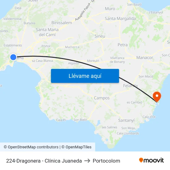 224-Dragonera - Clínica Juaneda to Portocolom map