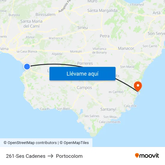 261-Ses Cadenes to Portocolom map