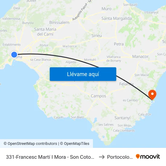 331-Francesc Martí I Mora - Son Cotoner to Portocolom map