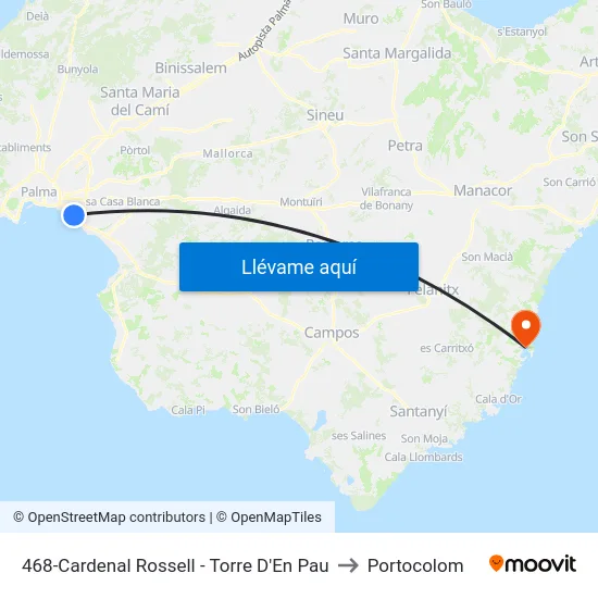 468-Cardenal Rossell - Torre D'En Pau to Portocolom map