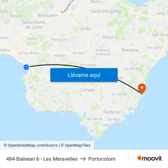 484-Balneari 6 - Les Meravelles to Portocolom map