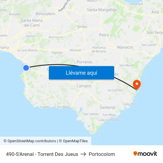 490-S'Arenal - Torrent Des Jueus to Portocolom map
