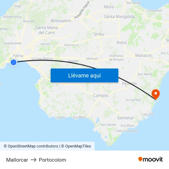 Mallorcar to Portocolom map