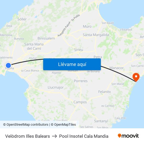 Velòdrom Illes Balears to Pool Insotel Cala Mandia map