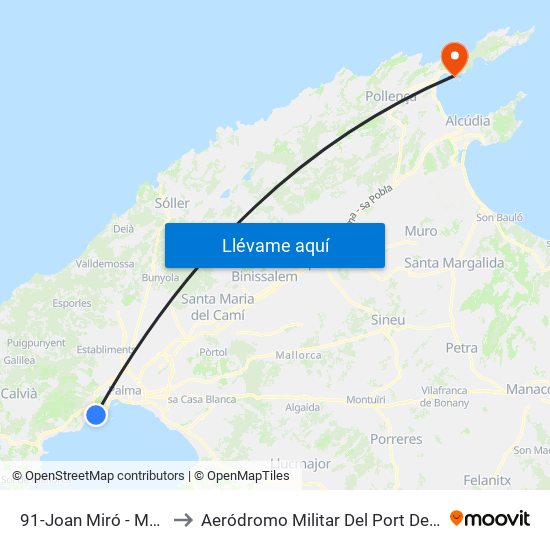 91-Joan Miró - Marivent to Aeródromo Militar Del Port De Pollença map