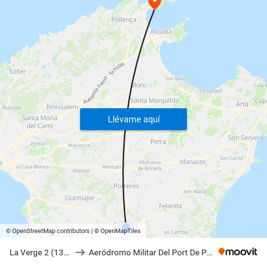 La Verge 2 (13008) to Aeródromo Militar Del Port De Pollença map