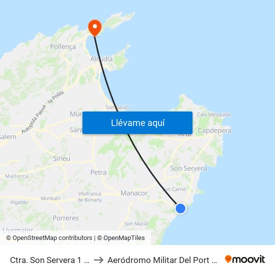 Ctra. Son Servera 1 (33053) to Aeródromo Militar Del Port De Pollença map