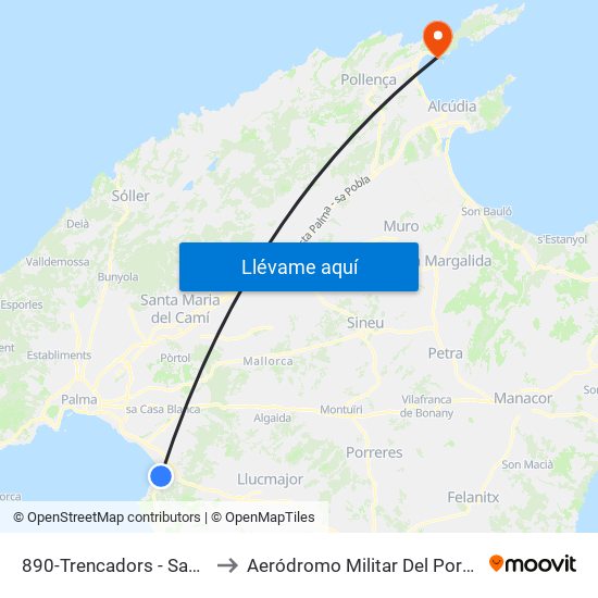 890-Trencadors - Sant Cristofol to Aeródromo Militar Del Port De Pollença map