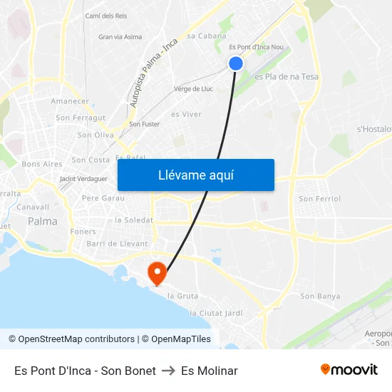Es Pont D'Inca - Son Bonet to Es Molinar map
