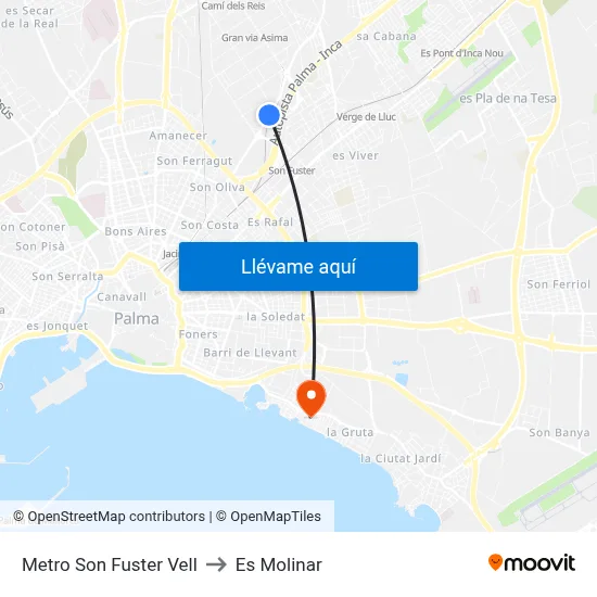Metro Son Fuster Vell to Es Molinar map