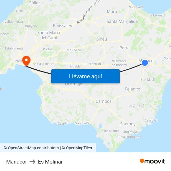 Manacor to Es Molinar map