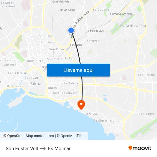 Son Fuster Vell to Es Molinar map