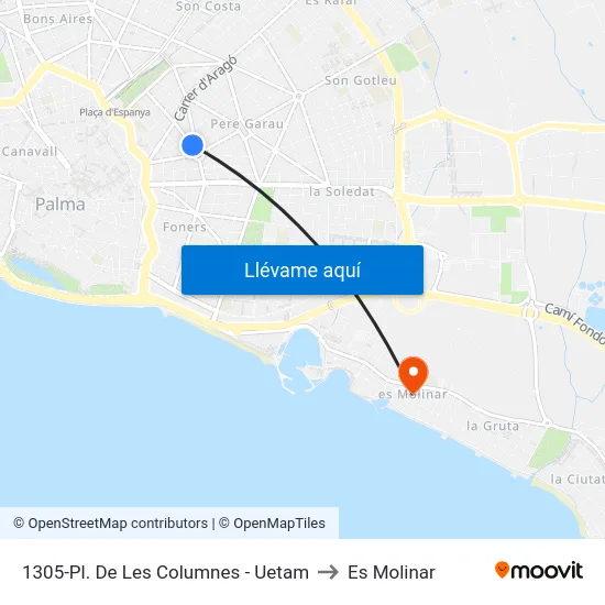 1305-Pl. De Les Columnes - Uetam to Es Molinar map