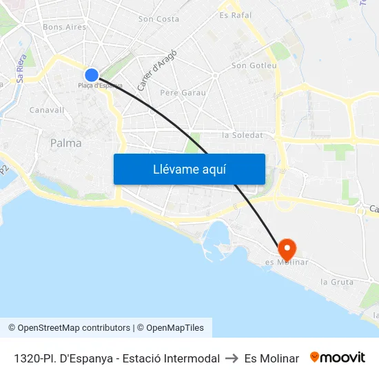 1320-Pl. D'Espanya - Estació Intermodal to Es Molinar map