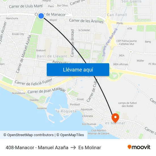 408-Manacor - Manuel Azaña to Es Molinar map