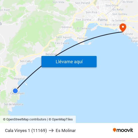 Cala Vinyes 1 (11169) to Es Molinar map