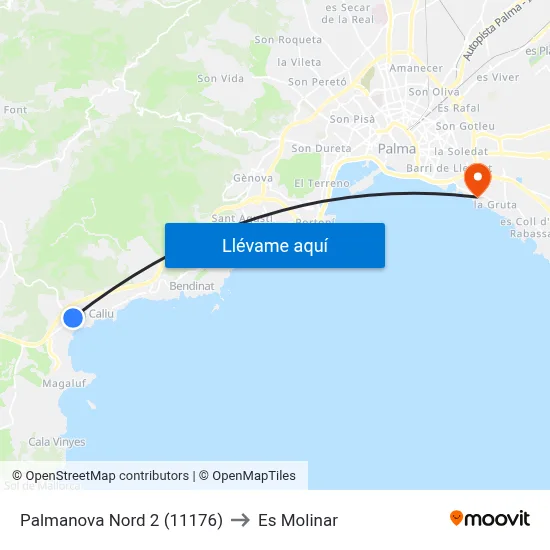Palmanova Nord 2 (11176) to Es Molinar map