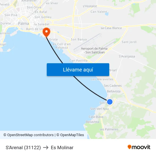 S'Arenal (31122) to Es Molinar map