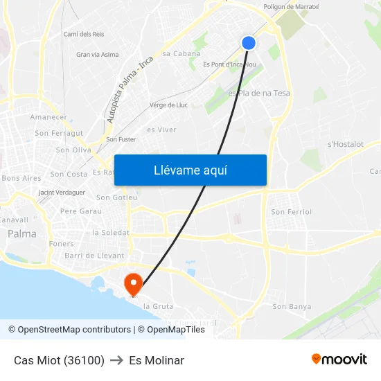 Cas Miot (36100) to Es Molinar map