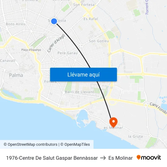 1976-Centre De Salut Gaspar Bennàssar to Es Molinar map
