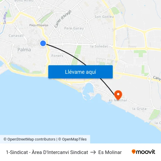 1-Sindicat - Àrea D'Intercanvi Sindicat to Es Molinar map