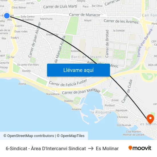 6-Sindicat - Àrea D'Intercanvi Sindicat to Es Molinar map