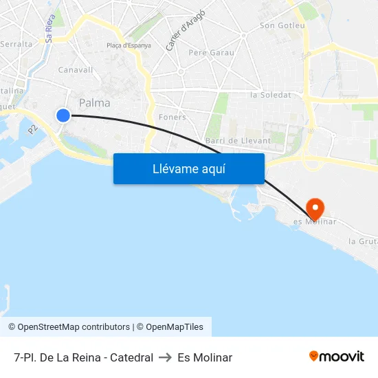 7-Pl. De La Reina - Catedral to Es Molinar map