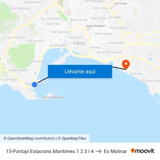 15-Portopí Estacions Marítimes 1  2  3 I 4 to Es Molinar map