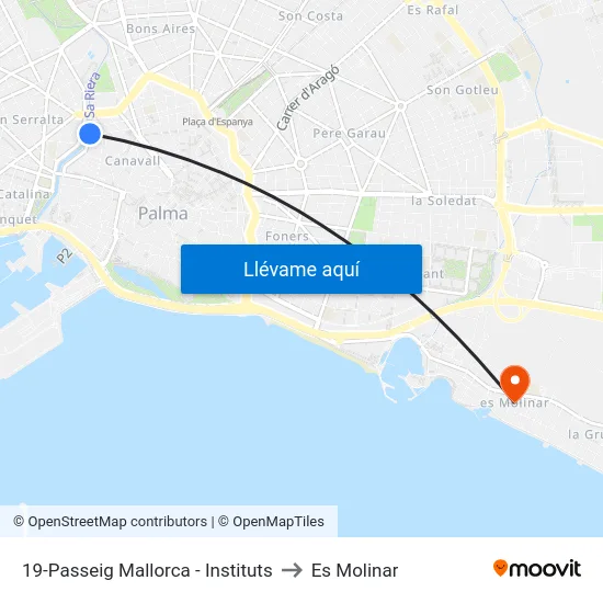 19-Passeig Mallorca - Instituts to Es Molinar map
