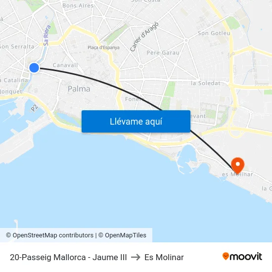 20-Passeig Mallorca - Jaume III to Es Molinar map